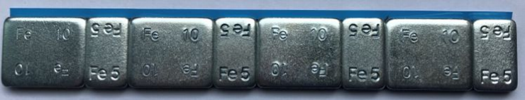 Грузики самоклеящиеся (4х5+4х10 г) Fe закругленные L=12 см, 50 лент